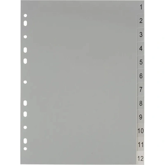 Разделитель листов из сер.пласт. с индексами Attache, А4, цифровой 1-12