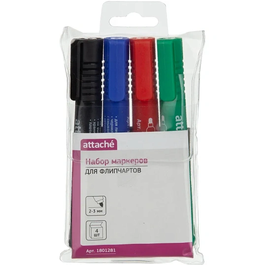 Набор маркеров для флипчартов по бумаге Attache набор 4 цв 2-3 мм