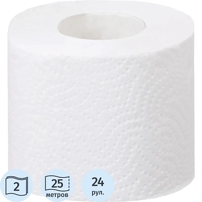 Бумага туалетная JOYeco 2сл натур бел вторич втул 25м 24рул/уп