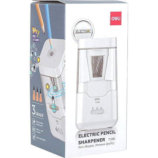 Точилка для карандашей электрич. Deli, 1 отв., пластик ,батарея+ USB, белый