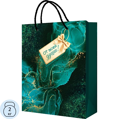 Пакет подарочный(M) Мраморный эмеральд, 90000854