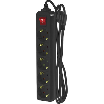 Удлинитель ФОТОН 16-35ЕS, 3м, 5 розеток, 16А, с выкл., с заземл., Черный