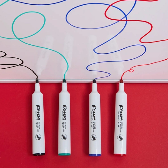 Набор маркеров для белых досок Комус 1-3мм, кругл. наконечник, 4цвета, ПВХ