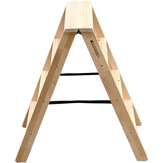Стремянка деревянная двусторонняя с широкими ступенями 2х4 ступеней