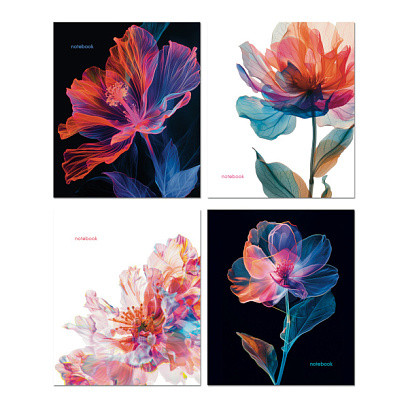 Тетрадь ЦВЕТЫ 170х203 48л, картон, сплошной УФ-лак, скрепка, 3450