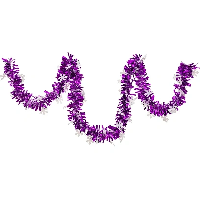Мишура со снежинками диаметр 9 см, 2 м сиреневый