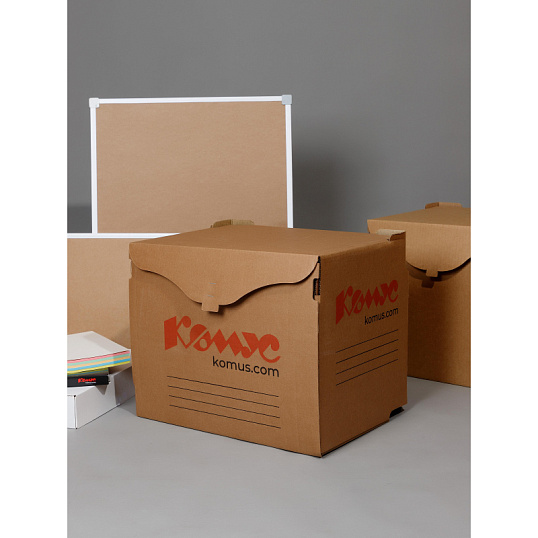 Короб архивный Комус на 5 лотков 75мм с замком на липучке