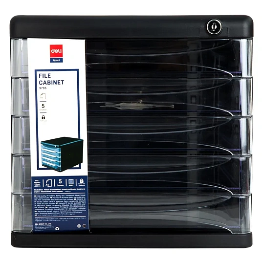 Бокс с выдвижными лотками Deli E9795Bl 5 выдвижн лотков с замком черный