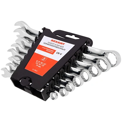 Набор ключей комбинир. 8 шт, 8-19мм CrV, зеркальн. хромир. REXANT 12-5841