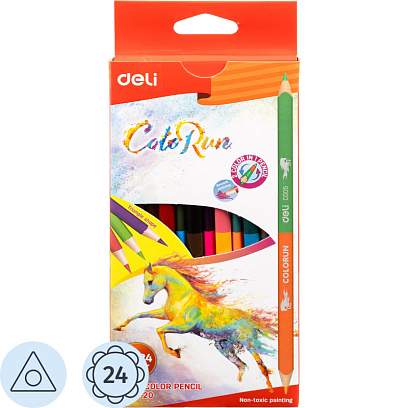 Карандаши цветные Deli EC00520 ColoRun липа 24цв/наб 2сторонние (12шт)