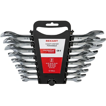 Набор ключей рожковых 8 шт 8-24мм, CrV, зеркальн. хромир. REXANT 12-5844