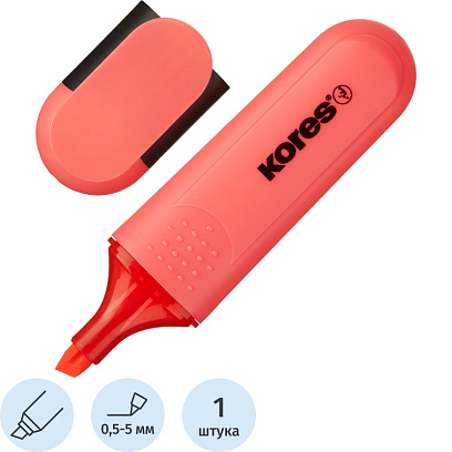 Маркер текстовыделитель Kores BRIGHT LINER PLUS,скош након, 0,5-5 мм, красн
