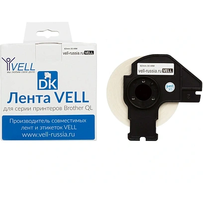 Картридж -лента Vell VL-B-DK 11202(Brother DK11202)черн.на бел.62ммх100мм