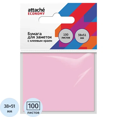 Бумага для заметок с клеевым краем Economy 38x51 мм, 100 л, пастел. розовый