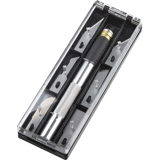 Нож макетный TOPFORT Набор 7поз:нож мет.+TPR+6 шир.лезв.разн.тип,пласт.бокс