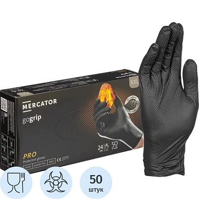 Перчатки одноразовые нитрил GOGRIP BLACK цв.черный (25 пар/уп) р.XXL,ПС