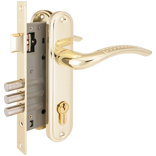 Замок врезной УЗК_Аллюр 132/3 GP сталь латунь(с руч,д/дерев.двери/5кл)