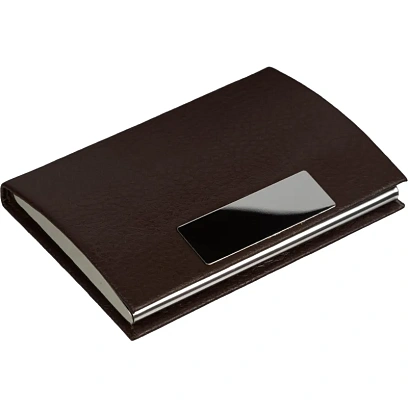 Визитница на 20 визиток металл/экокожа с шильдом д/гравировки коричн, 80106
