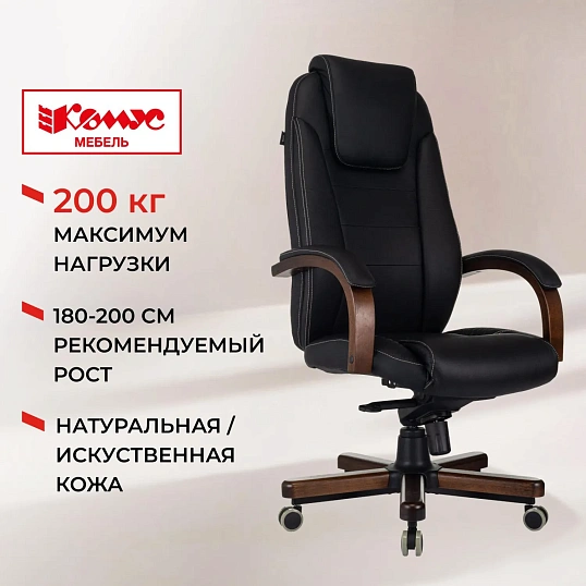 Кресло БР Комус Мебель EChair 329 кожа,черный, дерево
