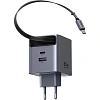 Зарядное устройство UGREEN X615(65825)выдв каб,65W GaN,USB-C&A,серый космос