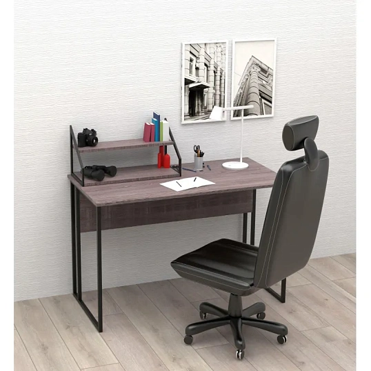 Полка TI_настен/настоль Комус Онега-8 250х600 мет чер/ЛДСП ясень анкор тем