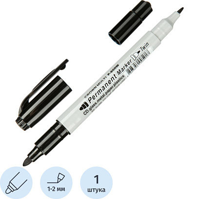Маркер перманентный двухсторонний Crown Multi Marker Twin черный, 2мм/1мм