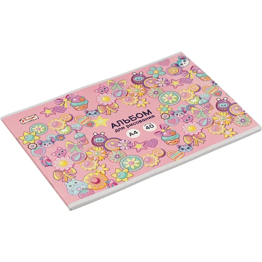 Альбом для рисования Комус Класс Kitty Stikers, А4, 40 лист, скрепка, в асс