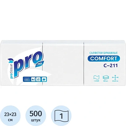 Салфетки бумажные Protissue 1сл 23х23 белые 500шт в уп С211