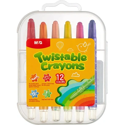 Мелки восковые M&G, круглые, выдвижной механизм, 12 цветов в наб, для детей