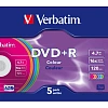 Носители информации DVD+R, 16x, Verbatim Colour, Slim/5, 43556