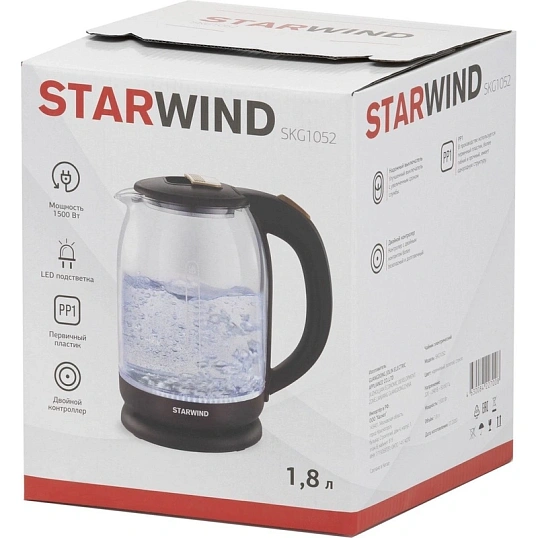 Чайник Starwind SKG1052 1.8л. 1500Вт темно-коричневый/бронзовый (стекло)