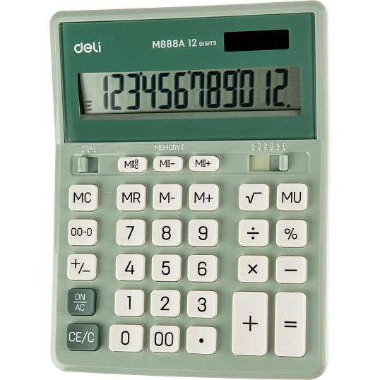 Калькулятор настольный Deli полноразм. EM888A, 12-ти разряд., мятн/бел