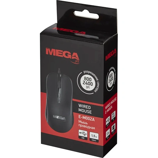 Мышь компьютерная черная, USB 800-2400DPi, 121,5x64x39мм BT-JM-001/E-M002A