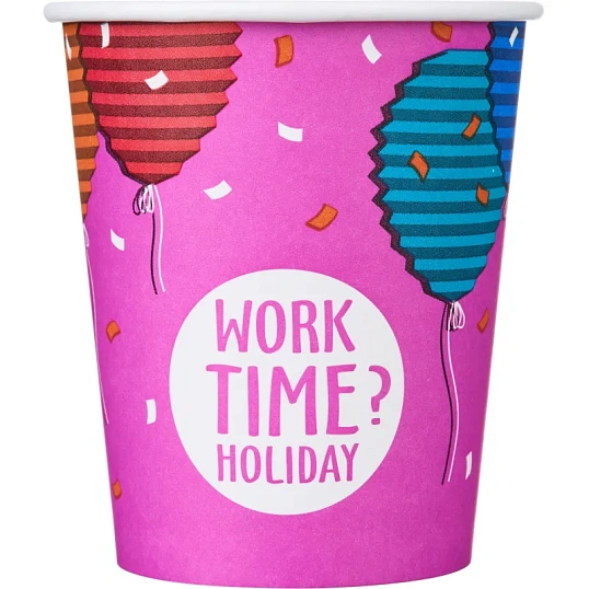 Стакан одноразовый бум односл. 250 мл d-80мм Time to work МИКС  50шт/уп