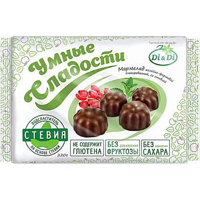 Мармелад Умные сладости Di&Di желейный в шоколадной глазури,стевия, 220г