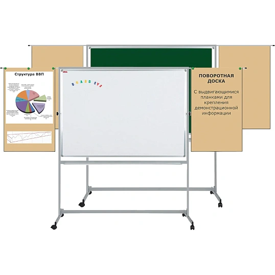 Доска магнитно-маркерная /мелов.100х150 BoardSYS Twistмоб,повор,выдв.планк