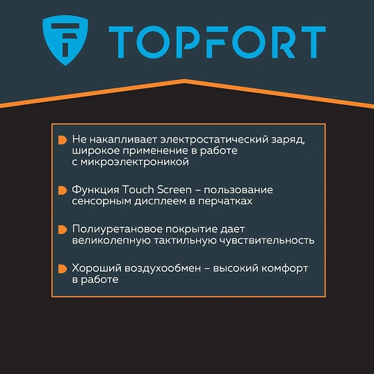 Перчатки защитные TOPFORT Ant PU Lite антистат.нейлон/карбон.нить с ПУ р8