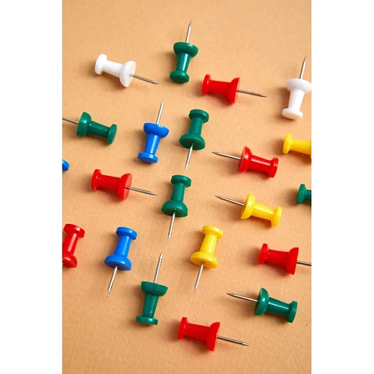 Кнопки силовые д/пробковых досок Комус,пластик.шляпка,ассорти,европ,25шт/уп