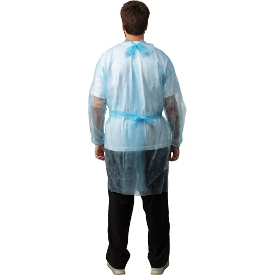 Халат н/с , на завязк, рук.рез, дл.110см, XL, пл 20, голуб, 10 шт/уп