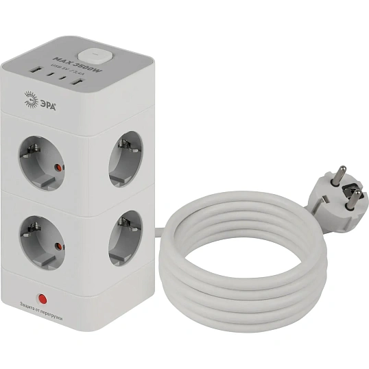 Сетевой фильтр ЭРА TWR-8es-1,5m-4USB-W 16А белый (Б0069071)