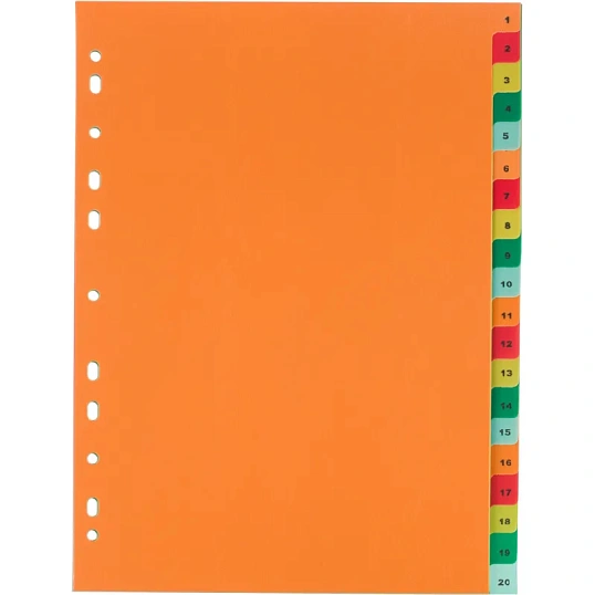 Разделитель листов с индексами Комус, А4, цифровой 1-20, цветн.пластик