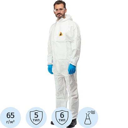 Комбинезон одноразовый защитн(65г/м2) с кап.JetaSafety JPC60 Element бел рL