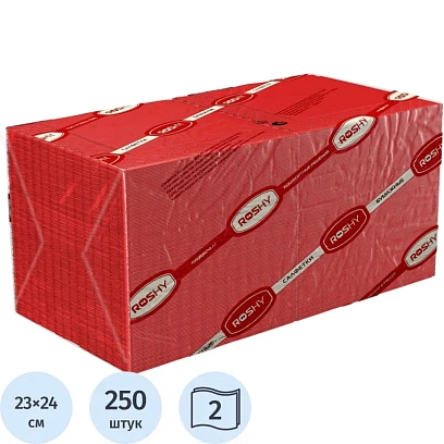 Салфетки бумажные 2 сл 23х24 см красные 250 шт/уп