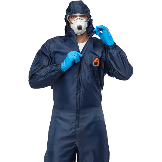 Комбинезон многоразовый защитный с капюшоном JetaSafety JPC75b синий р.М