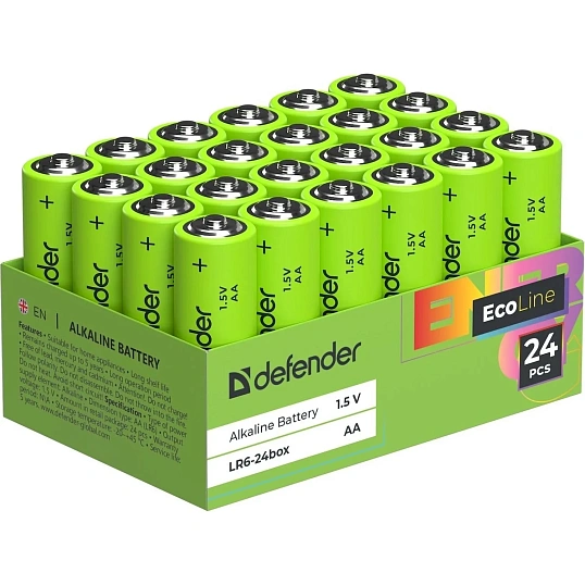 Батарейка DEFENDER алкалиновая LR6-24box АА, бокс 24шт/уп EcoLine