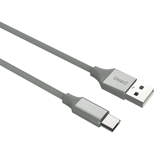 Кабель PERO DC02 USB-A to USB-C, 3A, 1.2m, Gray