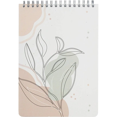 Блокнот 80л,клетка,А5 Flora 1,пласт.обл,серебр.спираль