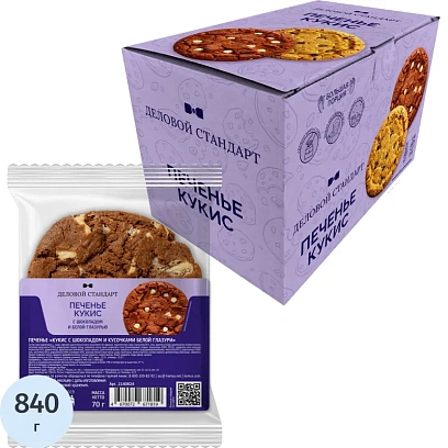 Печенье Деловой Стандарт Кукис шоколадный с белой шоколад глаз 70г 12шт/уп