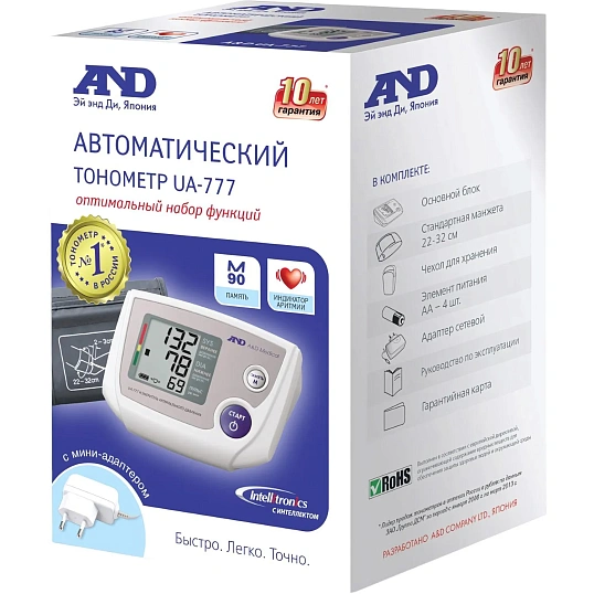 Тонометр AND UA-777 адаптер+стандартная манжета с поверкой