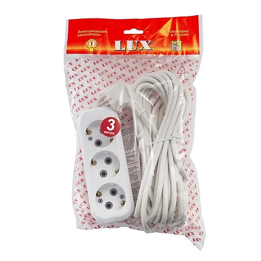 Удлинитель LUX У3-Е-03 3 входа 3м  с заземлением, 250В, 16А